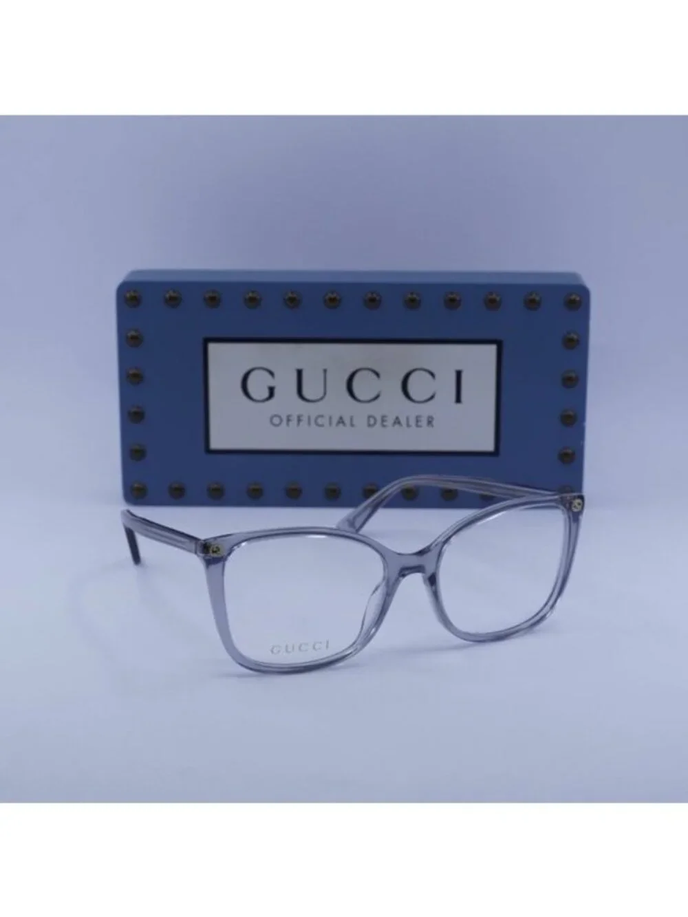 Gucci GG0026O 017 Cat Eye Eyeglasses - Shiny Transparent Denim Blue 53mm